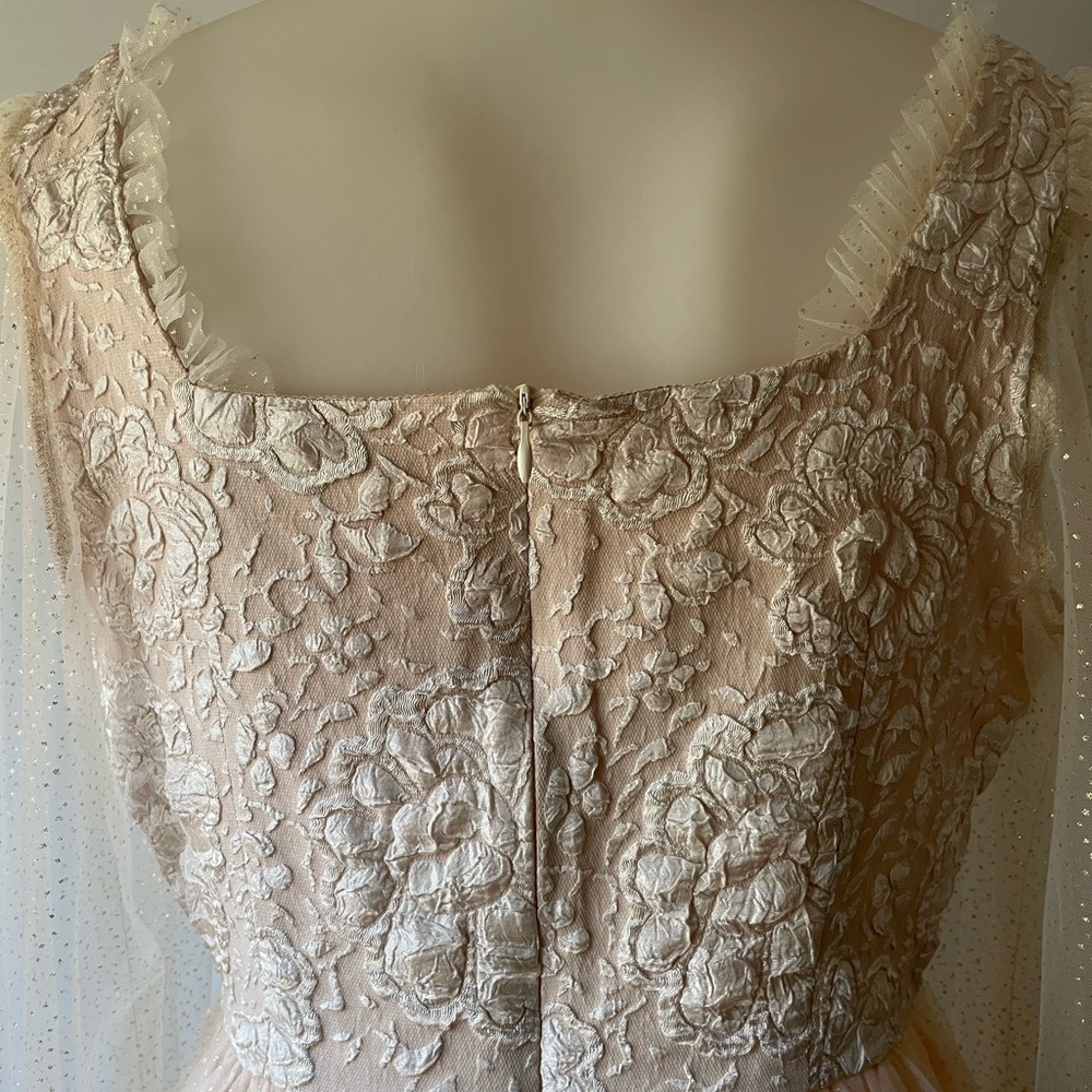 Beautiful Princess style blush color gown with sheer sleeves - Picture 11 of 14